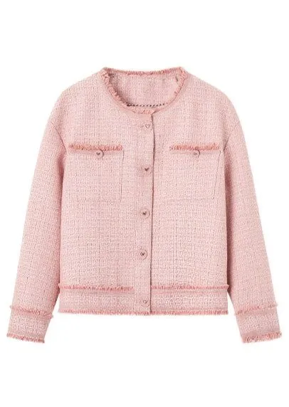 PINK TASSEL STITCH CREW NECK JACKET