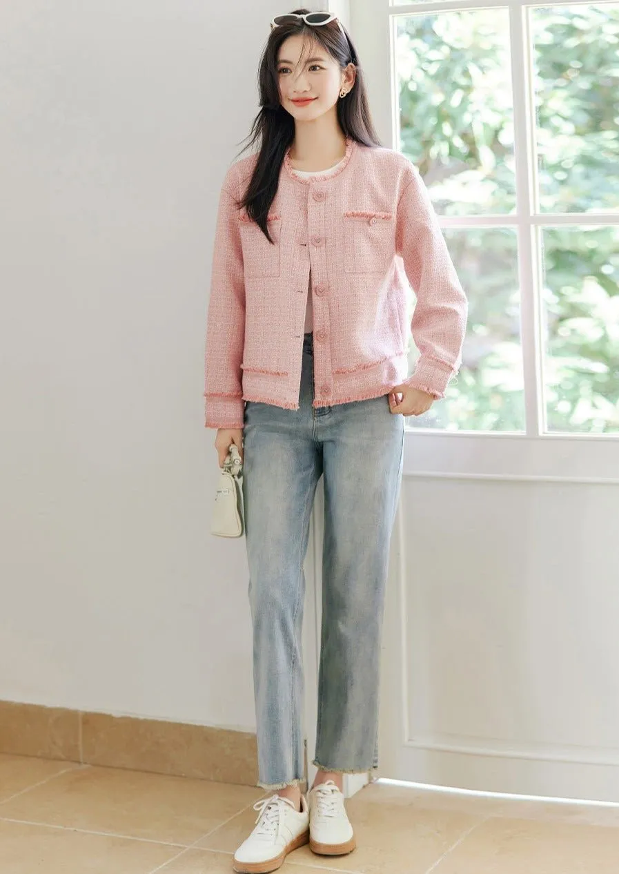 PINK TASSEL STITCH CREW NECK JACKET