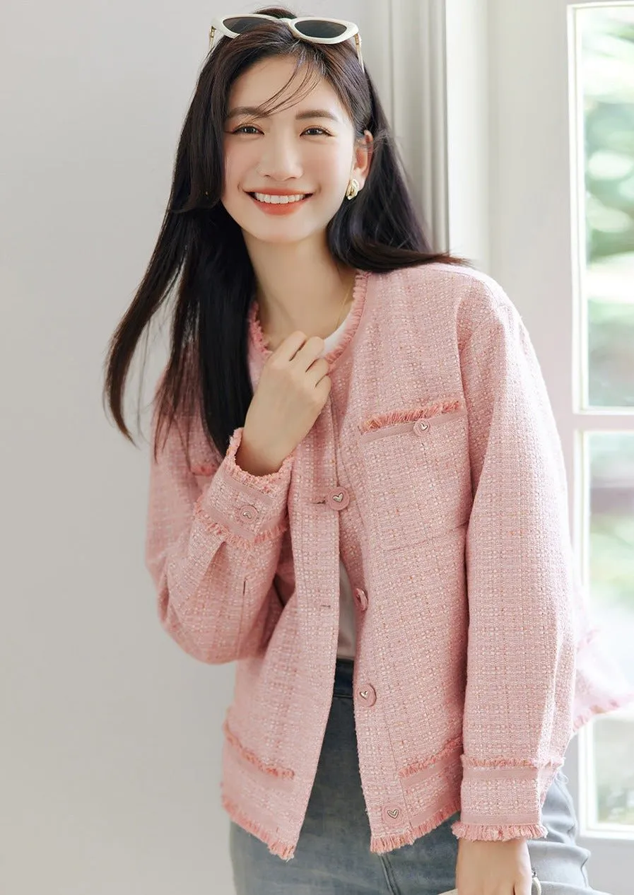 PINK TASSEL STITCH CREW NECK JACKET