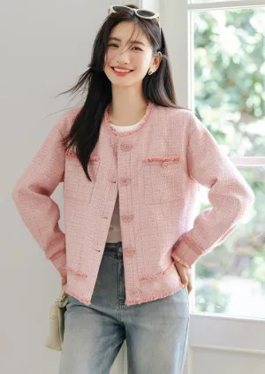 PINK TASSEL STITCH CREW NECK JACKET