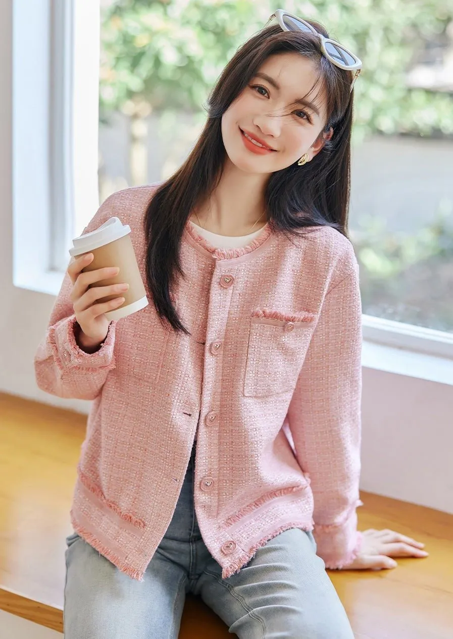 PINK TASSEL STITCH CREW NECK JACKET