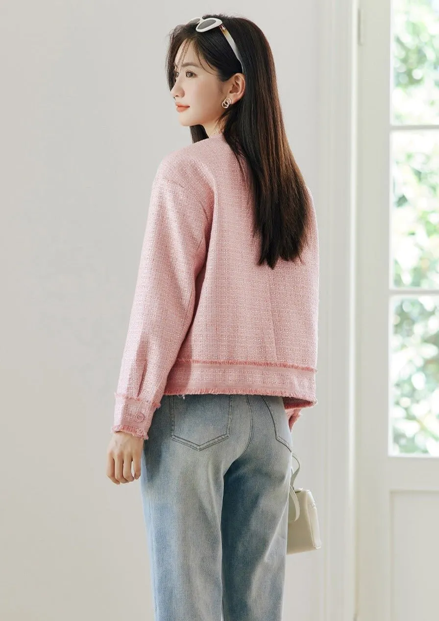 PINK TASSEL STITCH CREW NECK JACKET
