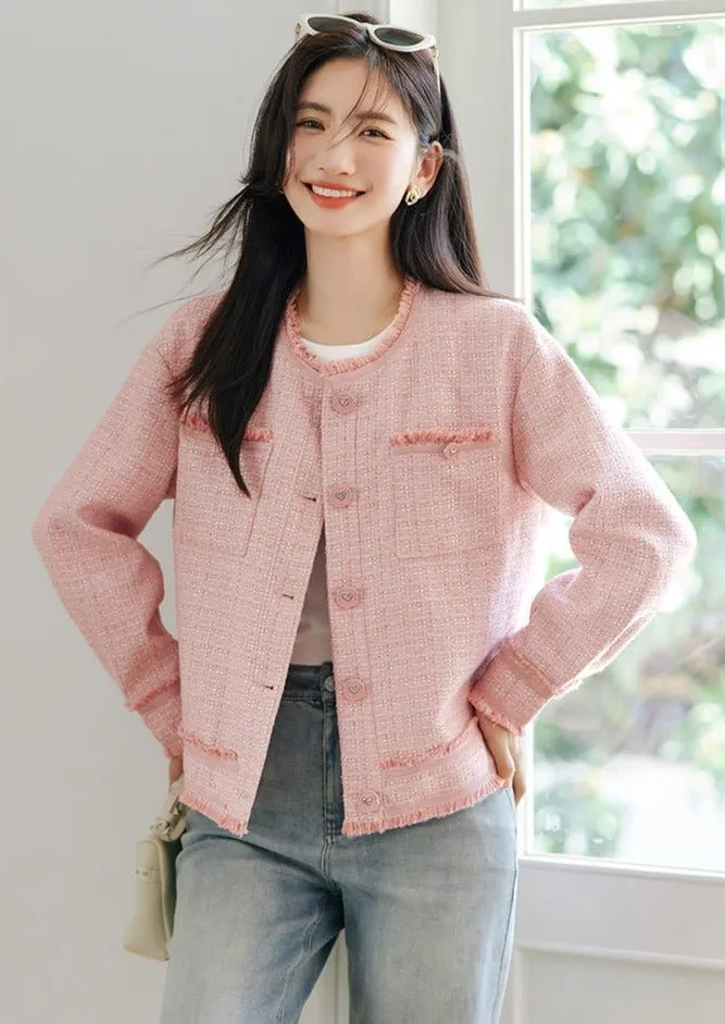 PINK TASSEL STITCH CREW NECK JACKET