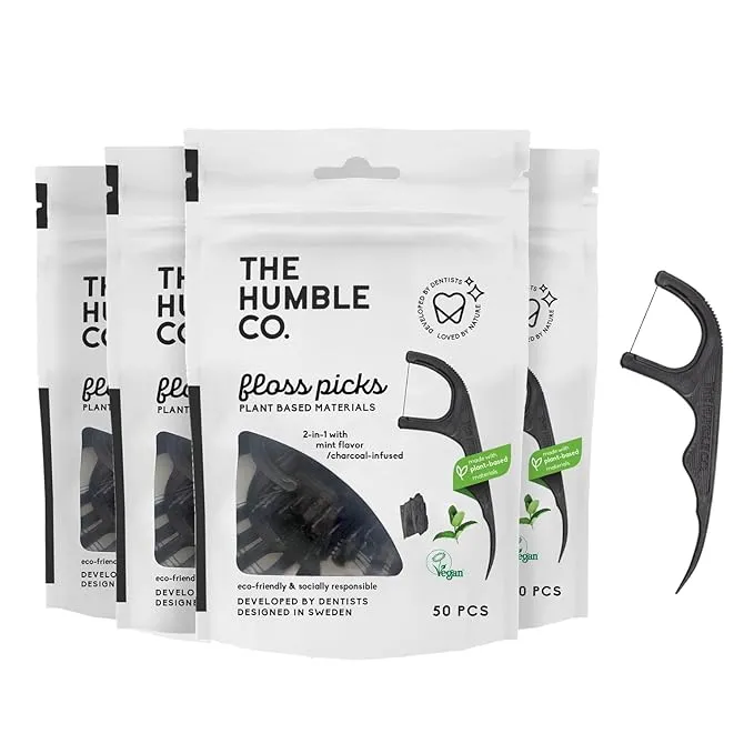 Plant-based Floss Picks - Charcoal Single Thread (200 pcs)