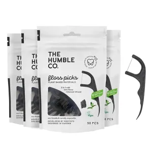 Plant-based Floss Picks - Charcoal Single Thread (200 pcs)
