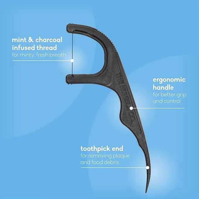 Plant-based Floss Picks - Charcoal Single Thread (200 pcs)