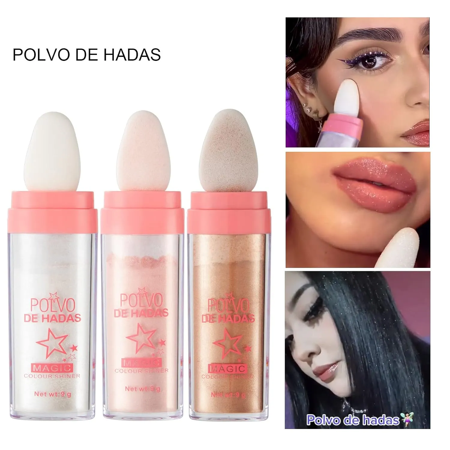 Polvo De Hadas Puff Fairy Powder 3D High-Gloss Powder Glitter Loose Powder Face Blusher Shimming Powder for Eyes, Face, Body Makeup