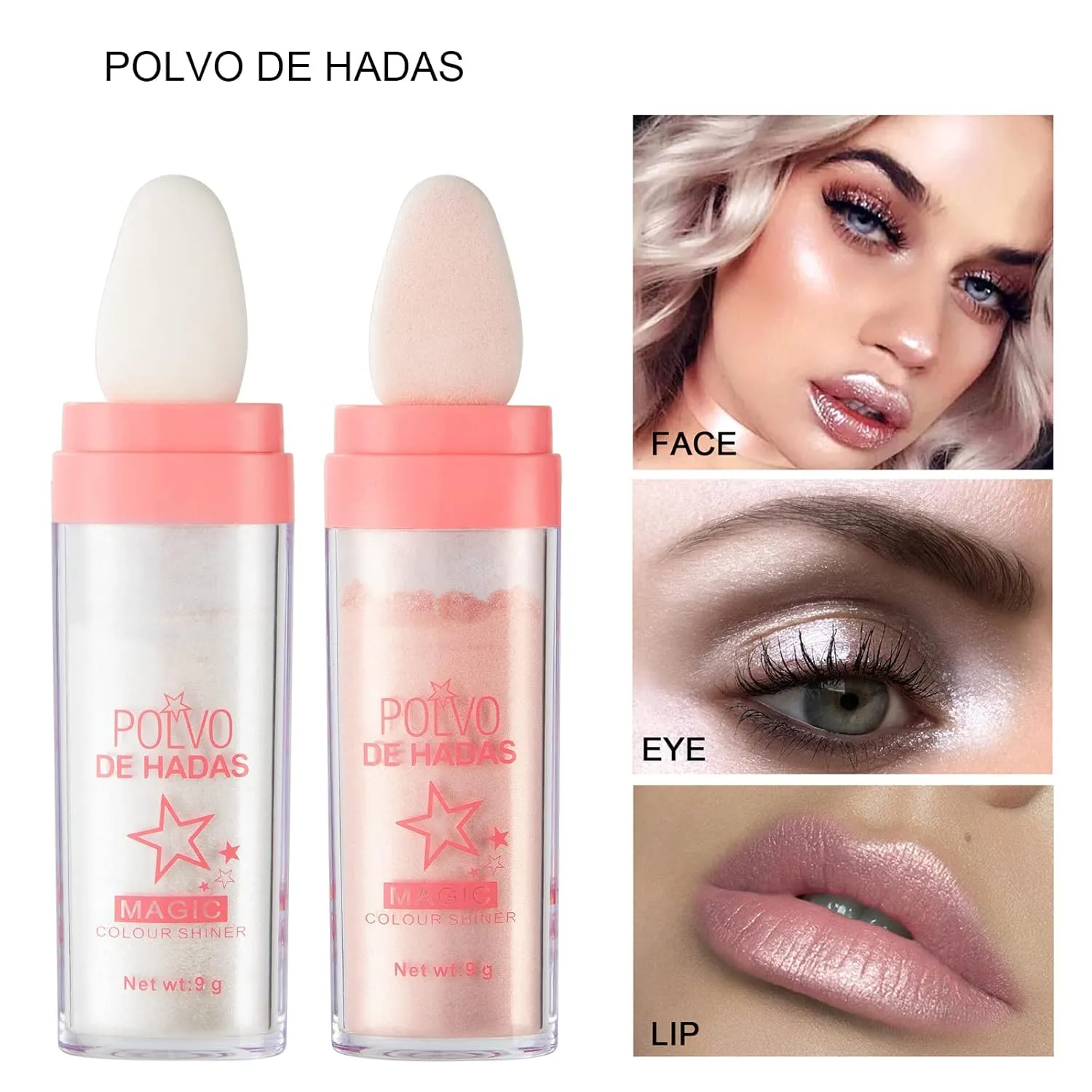 Polvo De Hadas Puff Fairy Powder 3D High-Gloss Powder Glitter Loose Powder Face Blusher Shimming Powder for Eyes, Face, Body Makeup