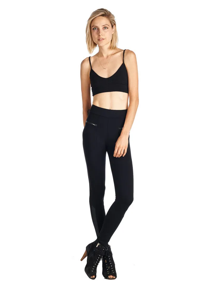 PP23 Zipper accent Leggings W/Pu Leather Ankle