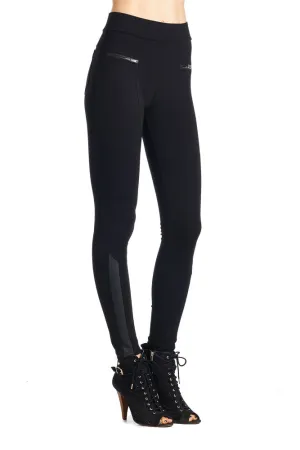 PP23 Zipper accent Leggings W/Pu Leather Ankle