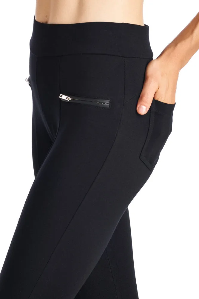 PP23 Zipper accent Leggings W/Pu Leather Ankle