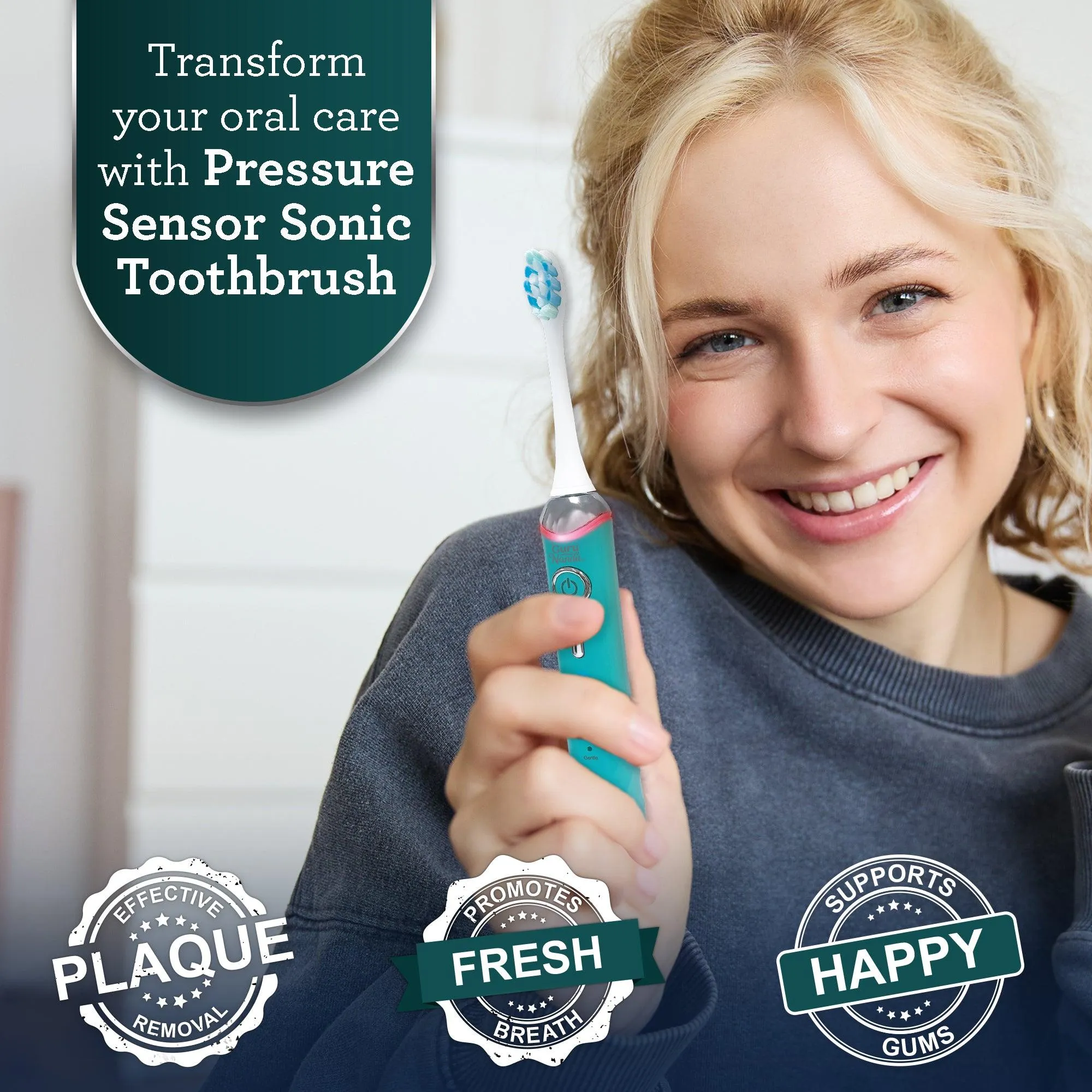 Pressure Sensor Sonic Toothbrush - Teal