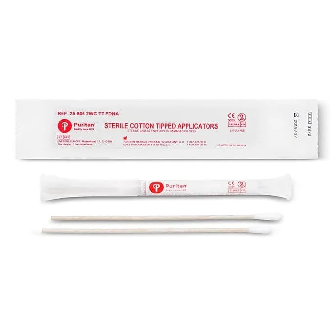 Puritan Dry Transport System 2 - 6" Sterile DNA-Free Standard Cotton Swabs - 25-806 2WC TT FDNA - Case of 1000