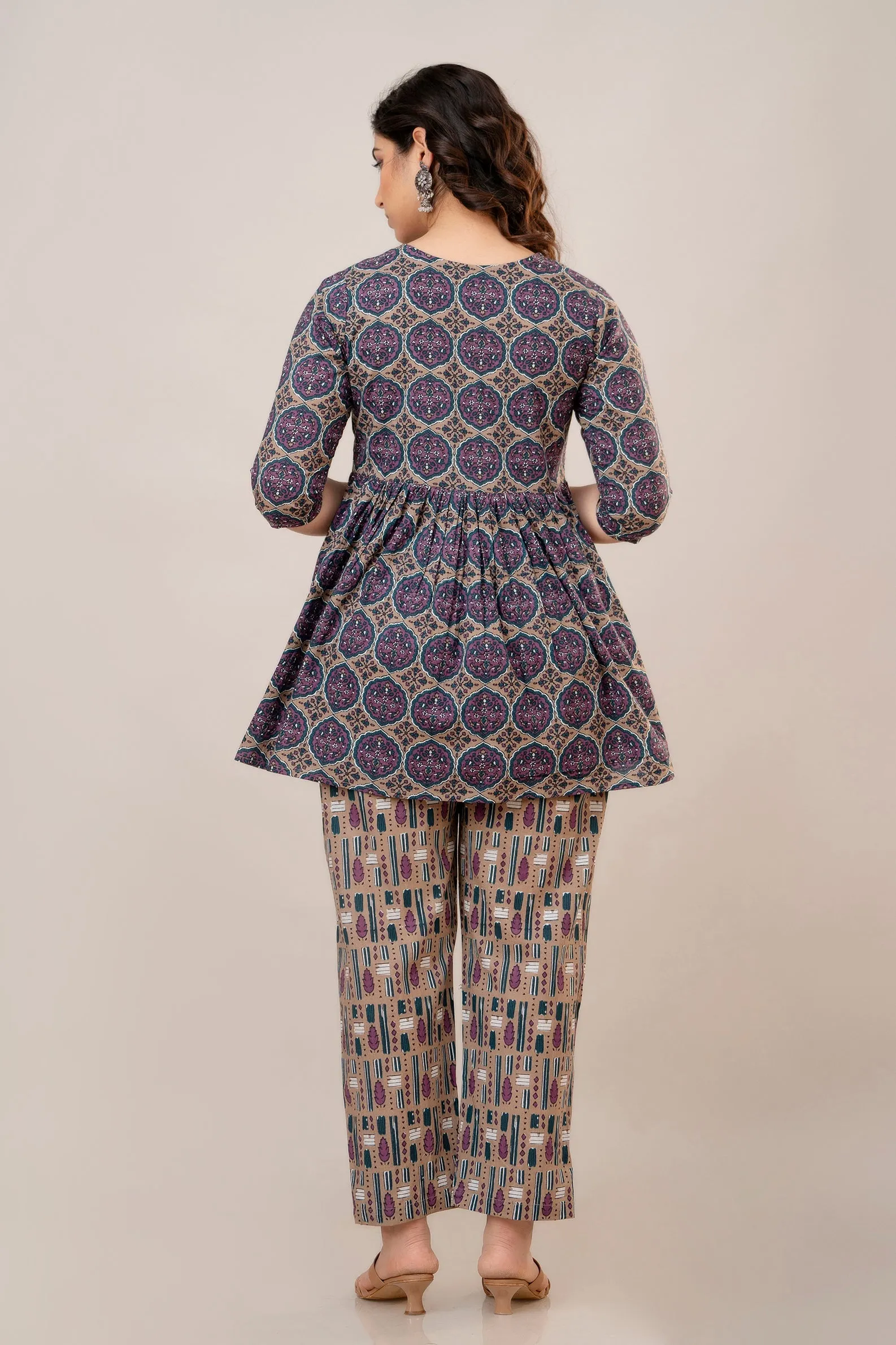 Purple Cotton Floral Print Maternity Co-Ord Set