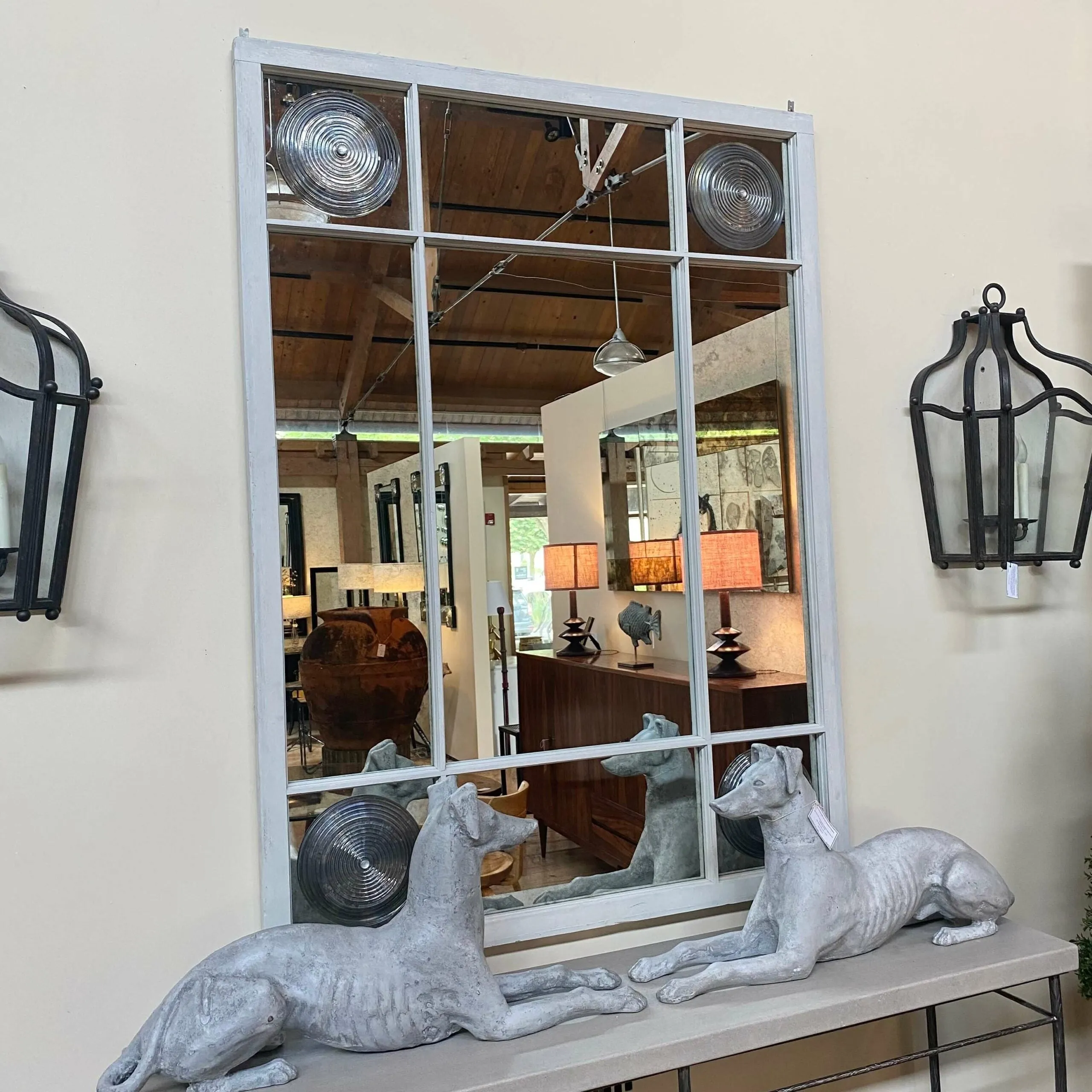 Rectangular Paned Mirror with Rosettes