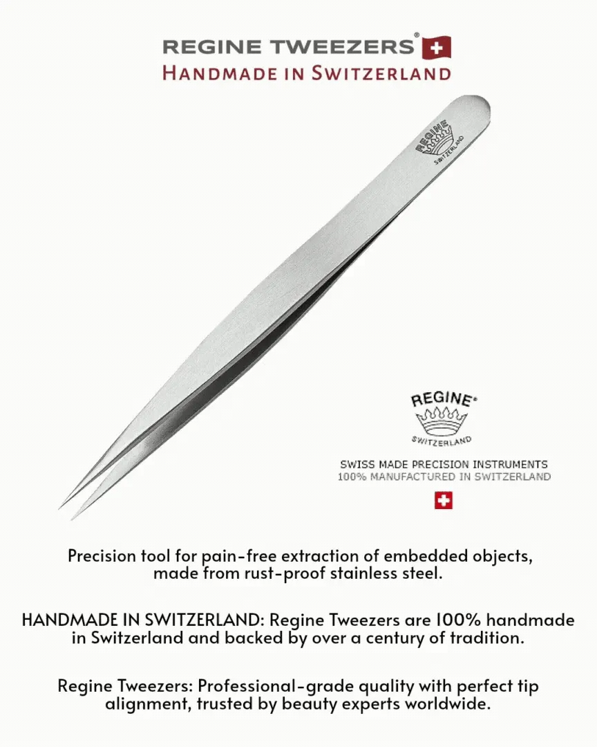 Regine Point Tweezers Mixed Colours- Regine Switzerland Splinter Tweezer - Handmade in Switzerland - Professional Precision Pointed Tweezer for Ingrown Hair, Splinter and Glass Removal - Stainless Steel