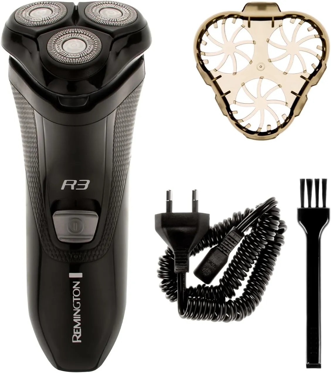 Remington R3 Men's Electric Rotary Shaver - Dual Track Blades, Pivoting Neck, Pop-up Trimmer, 40-Min Corded Use, R3002