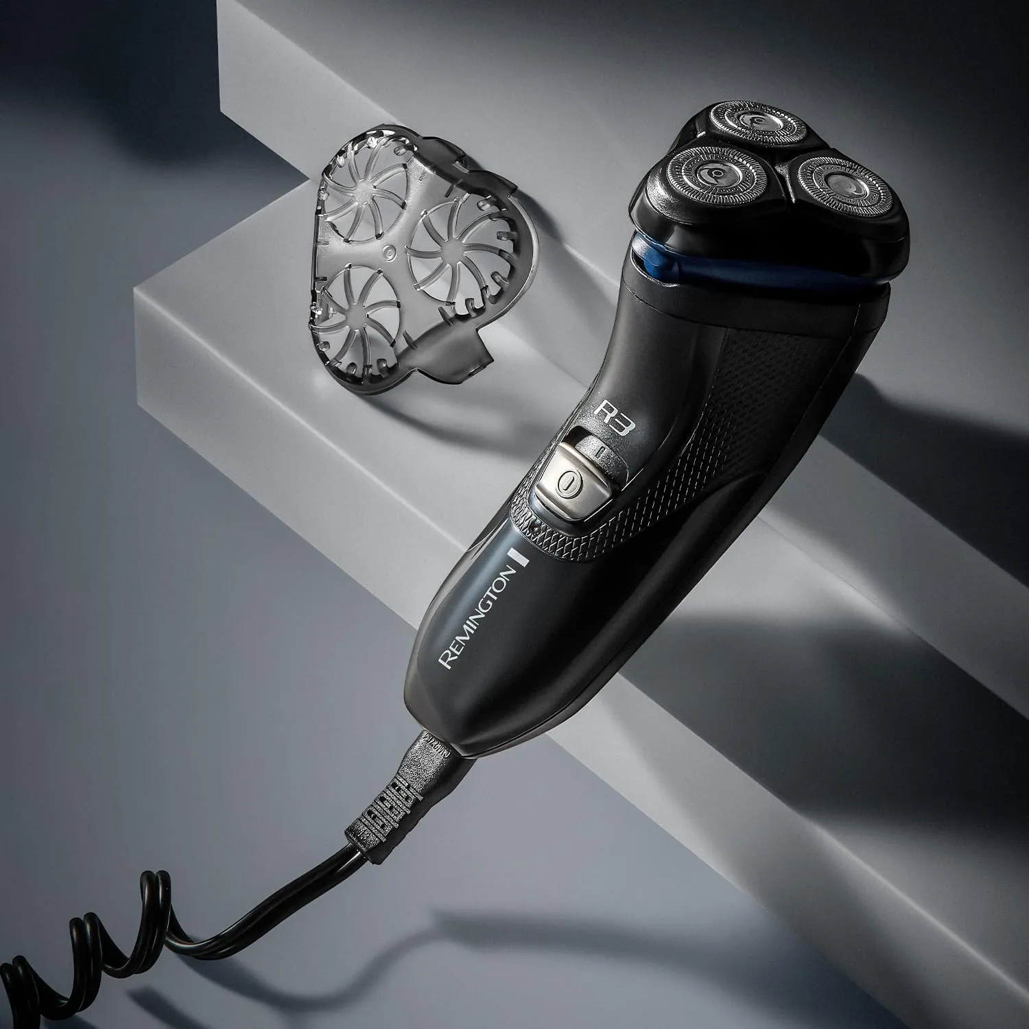 Remington R3 Men's Electric Rotary Shaver - Dual Track Blades, Pivoting Neck, Pop-up Trimmer, 40-Min Corded Use, R3002