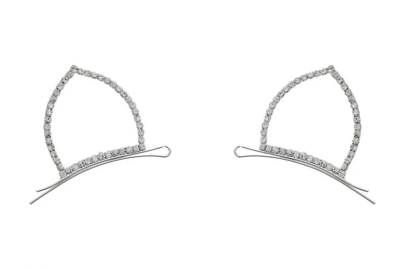 Rhinestone Cat Ear Bobby Pins - Silver
