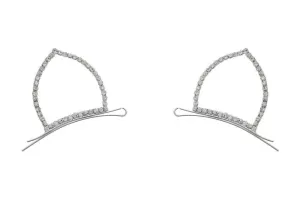 Rhinestone Cat Ear Bobby Pins - Silver