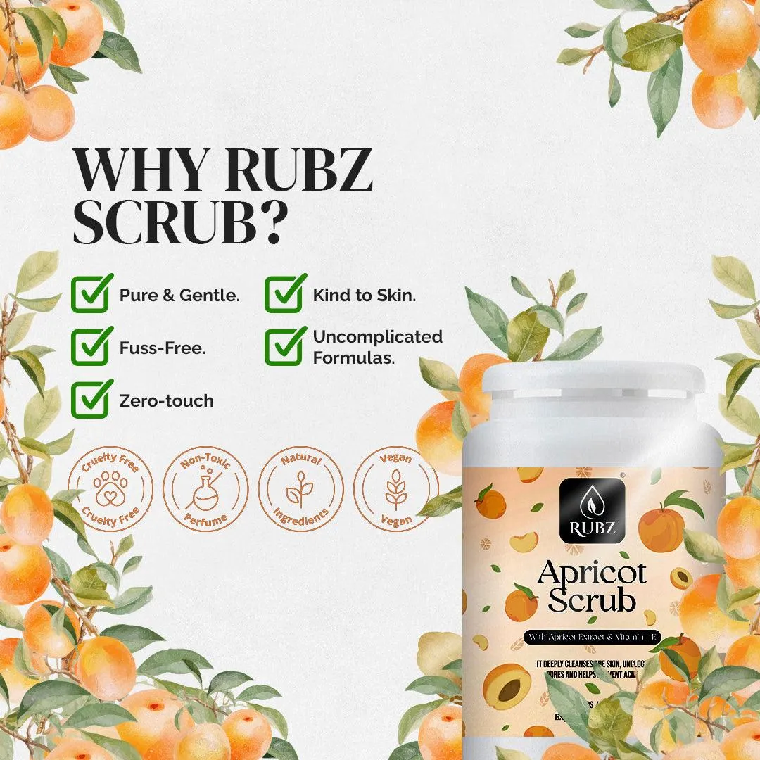 Rubz Apricot Scrub with Coconut Oil for Soft & Smooth Skin for Men & Women | Gently Exfoliates Skin to Remove Tan | Best for Hotel,Spa,Salon,Family | 5 Kg Pack With 200ml Refillable plastic jar