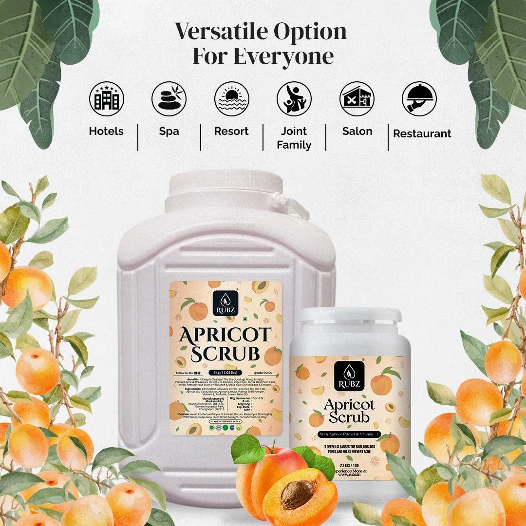 Rubz Apricot Scrub with Coconut Oil for Soft & Smooth Skin for Men & Women | Gently Exfoliates Skin to Remove Tan | Best for Hotel,Spa,Salon,Family | 5 Kg Pack With 200ml Refillable plastic jar