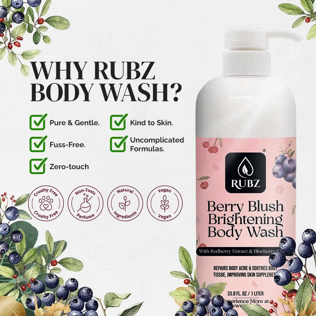 Rubz Berry Blush Brightening Body wash | Enriched With Glycerin & Long Lasting Fragrance | Soap-Free Body Wash For Women And Men | Paraben Free | SLS Free | 1 Litre