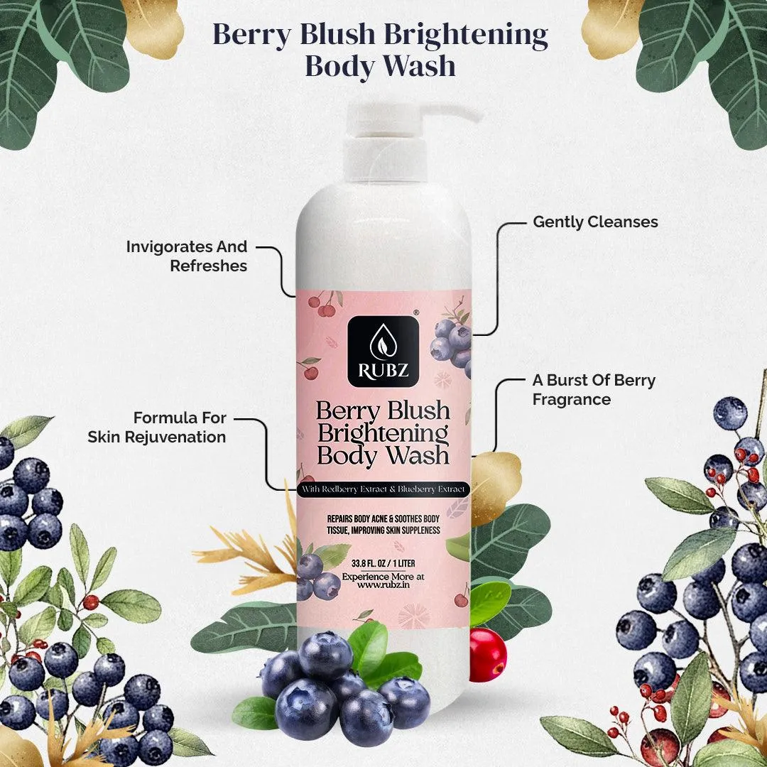 Rubz Berry Blush Brightening Body wash | Enriched With Glycerin & Long Lasting Fragrance | Soap-Free Body Wash For Women And Men | Paraben Free | SLS Free | 1 Litre