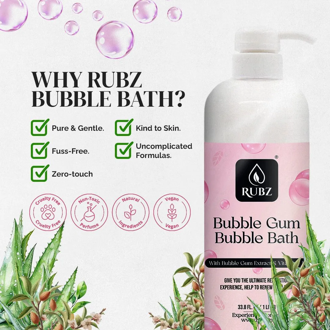 Rubz Bubble Gum Bubble Bath for Bath Tub | With the Goodness of Luxury Fragrance | 100% Vegan and Paraben Free formula | Safe For Kids and Adults | 1 Litre