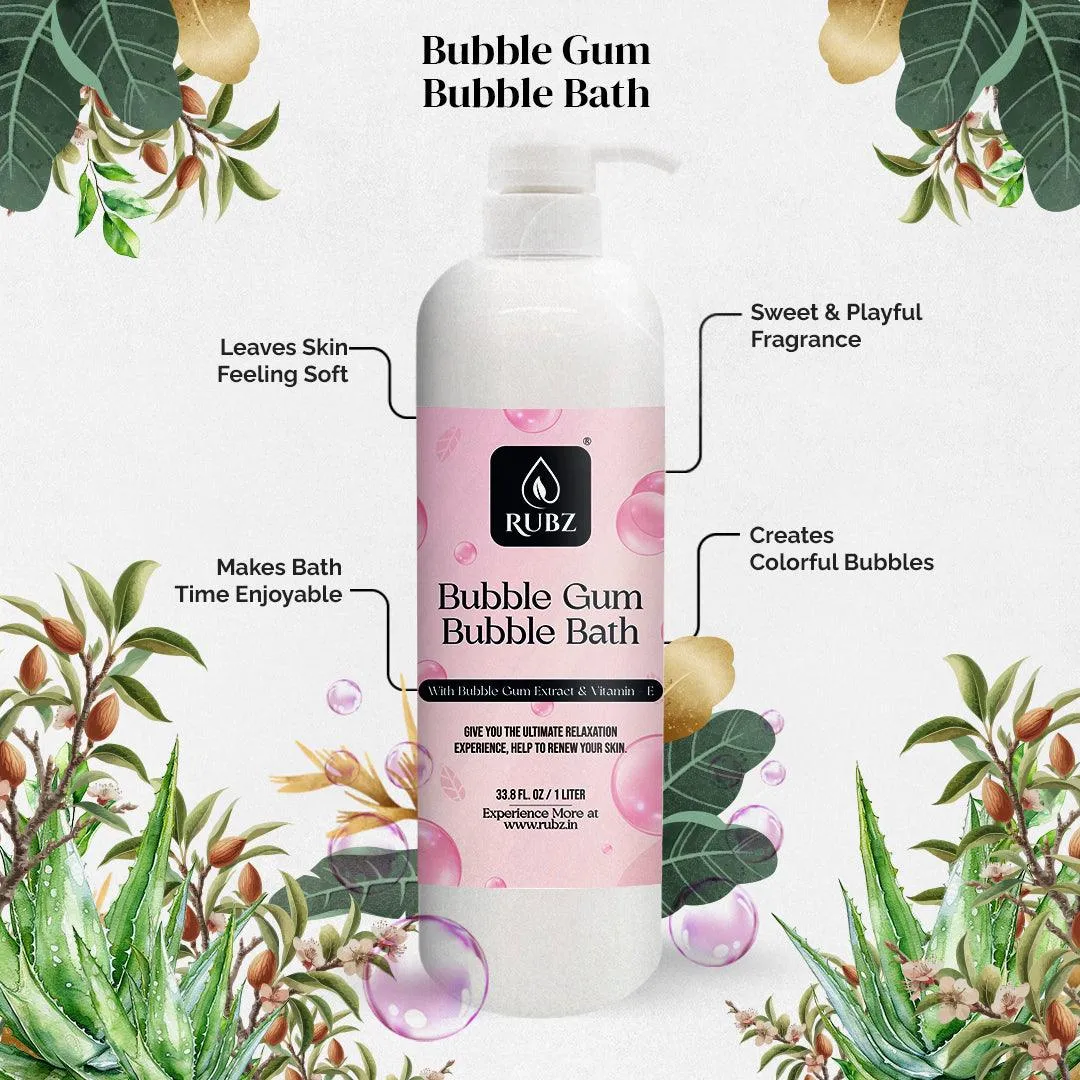 Rubz Bubble Gum Bubble Bath for Bath Tub | With the Goodness of Luxury Fragrance | 100% Vegan and Paraben Free formula | Safe For Kids and Adults | 1 Litre