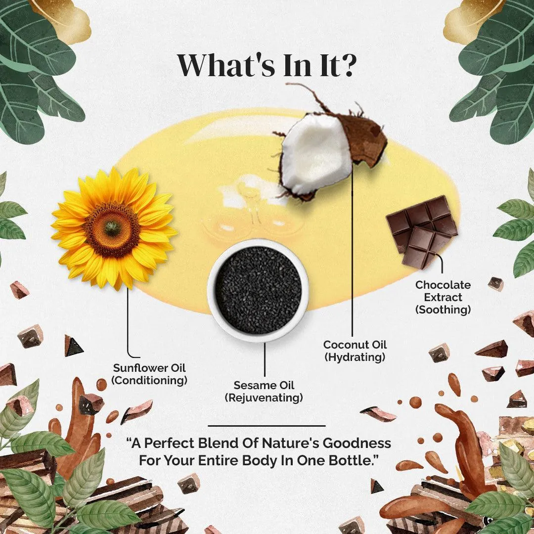 Rubz Chocolate Body Massage Oil | Relaxing, Soothing & Destressing Body Massage Oil for Men & Women | Best for Aromatherapy & Full Body Spa | 1 Litre
