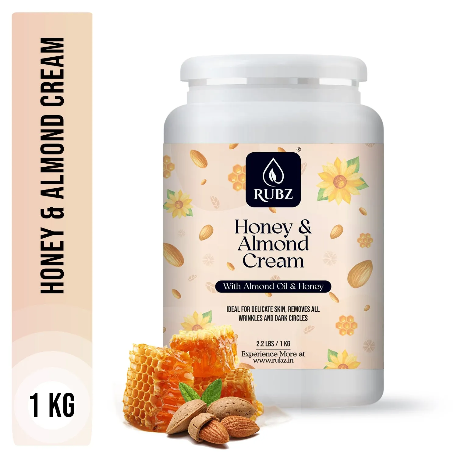 Rubz Honey & Almond cream with Vitamin E & Almond Oil | Deep moisturizing with instant hydration | Best body cream for dry skin for women | 1 Kg