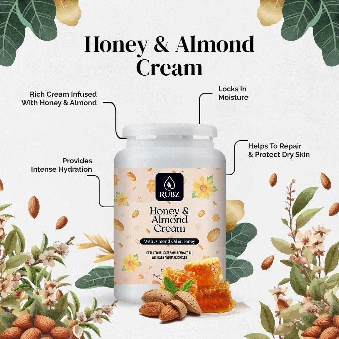 Rubz Honey & Almond cream with Vitamin E & Almond Oil | Deep moisturizing with instant hydration | Best body cream for dry skin for women | 1 Kg