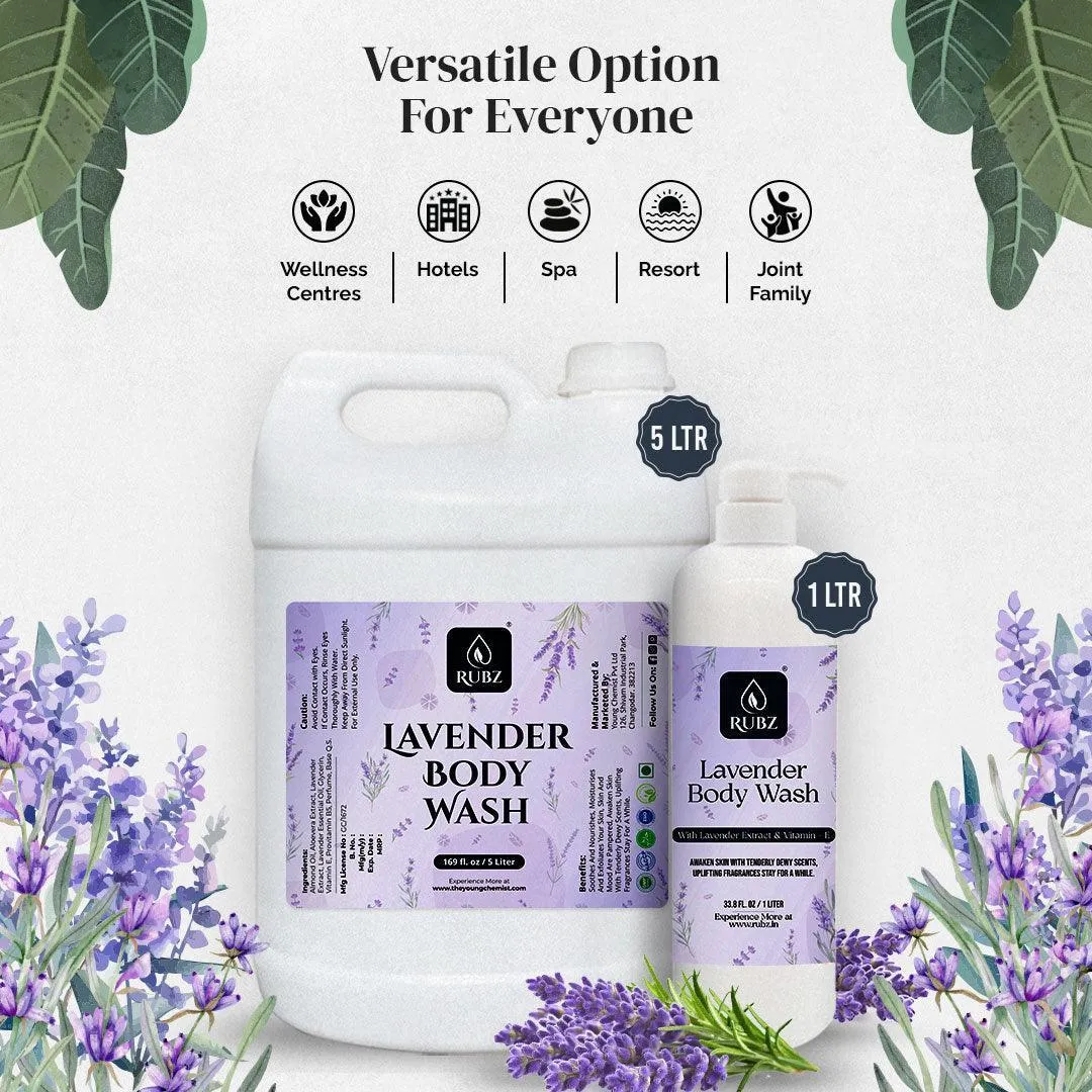 Rubz Lavender Body wash | Enriched With Glycerin & Long Lasting Fragrance | Soap-Free Body Wash For Women And Men | Paraben Free | SLS Free | 1 Litre
