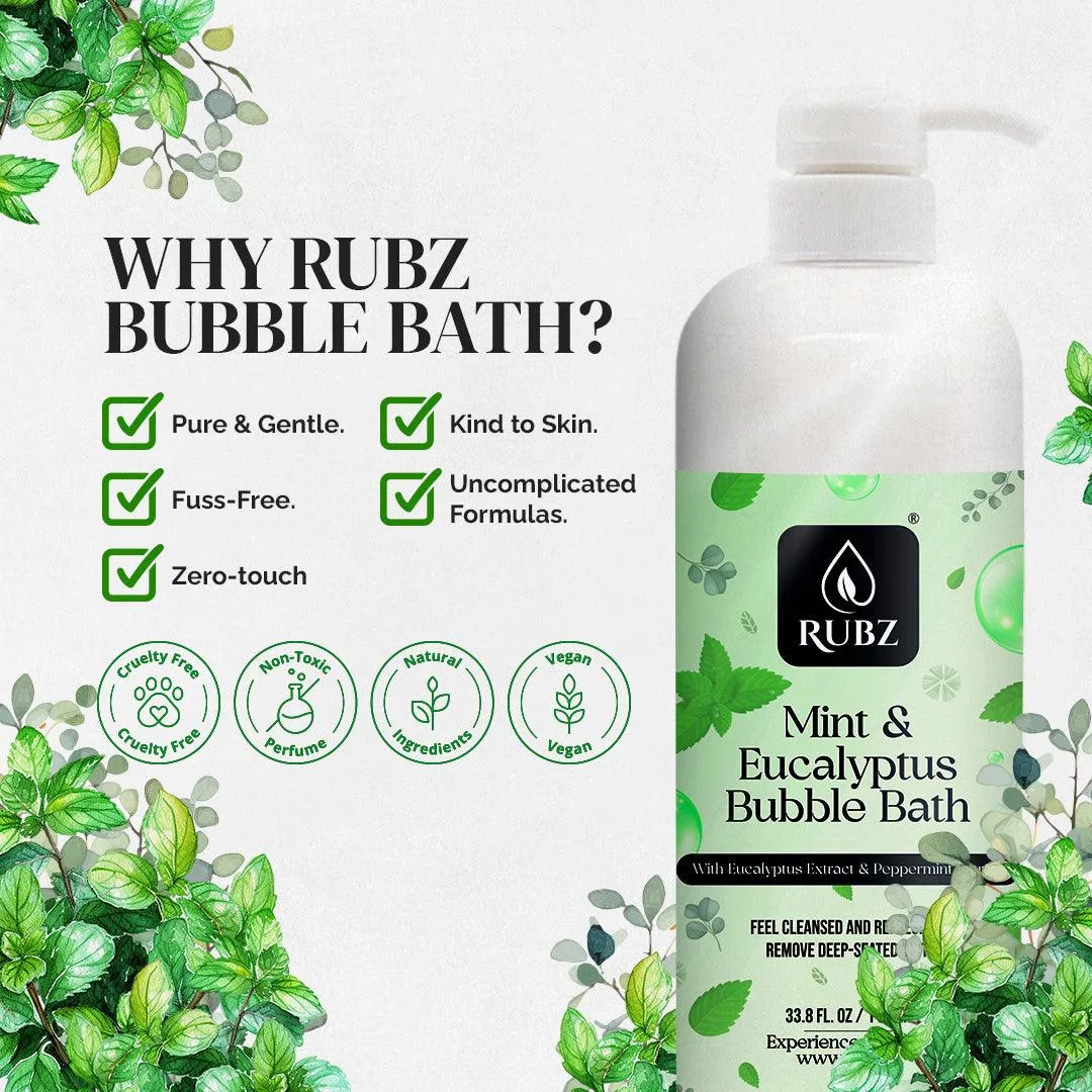 Rubz Mint & Eucalyptus Bubble Bath for Bath Tub | With the Goodness of Natural Essential Oils | 100% Vegan and Paraben Free formula | Safe For Kids and Adults | 5 Litre