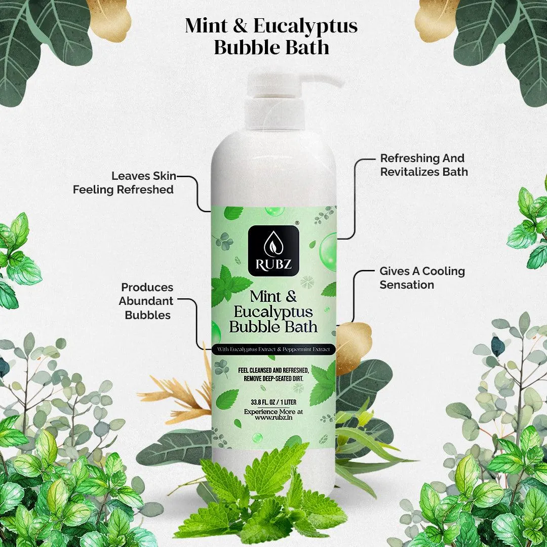 Rubz Mint & Eucalyptus Bubble Bath for Bath Tub | With the Goodness of Natural Essential Oils | 100% Vegan and Paraben Free formula | Safe For Kids and Adults | 5 Litre