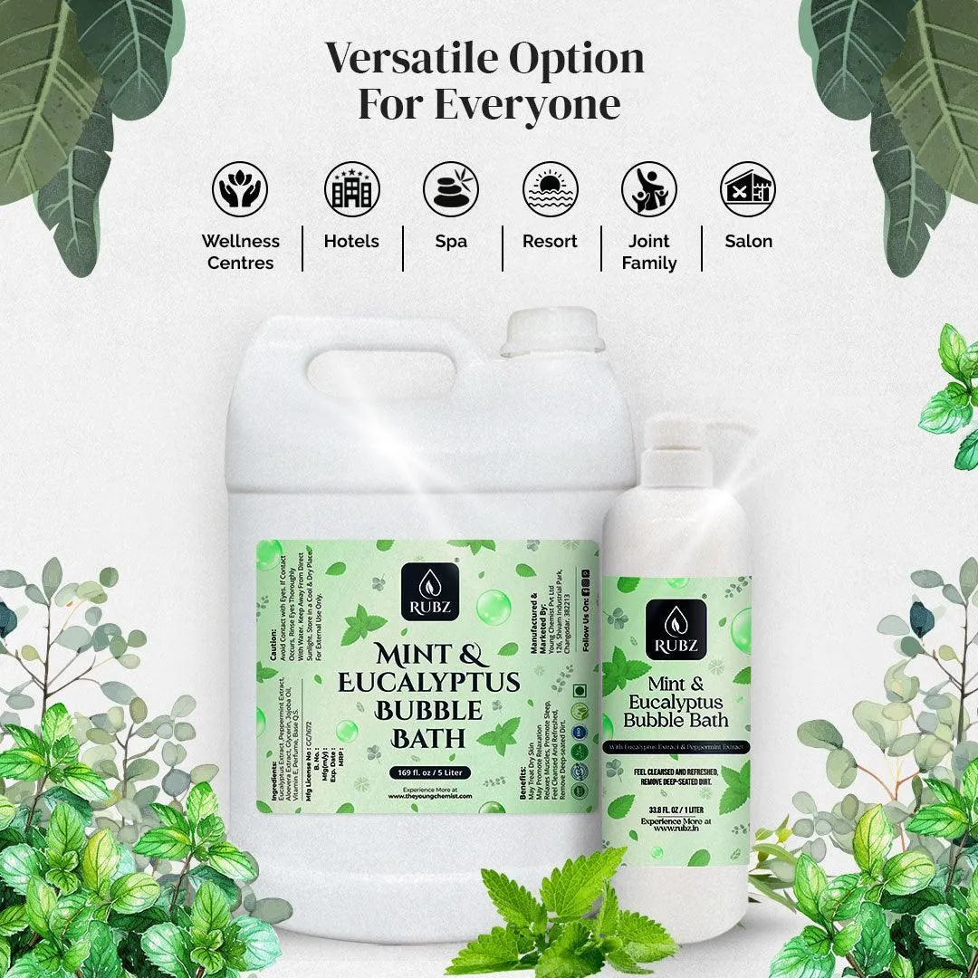 Rubz Mint & Eucalyptus Bubble Bath for Bath Tub | With the Goodness of Natural Essential Oils | 100% Vegan and Paraben Free formula | Safe For Kids and Adults | 5 Litre