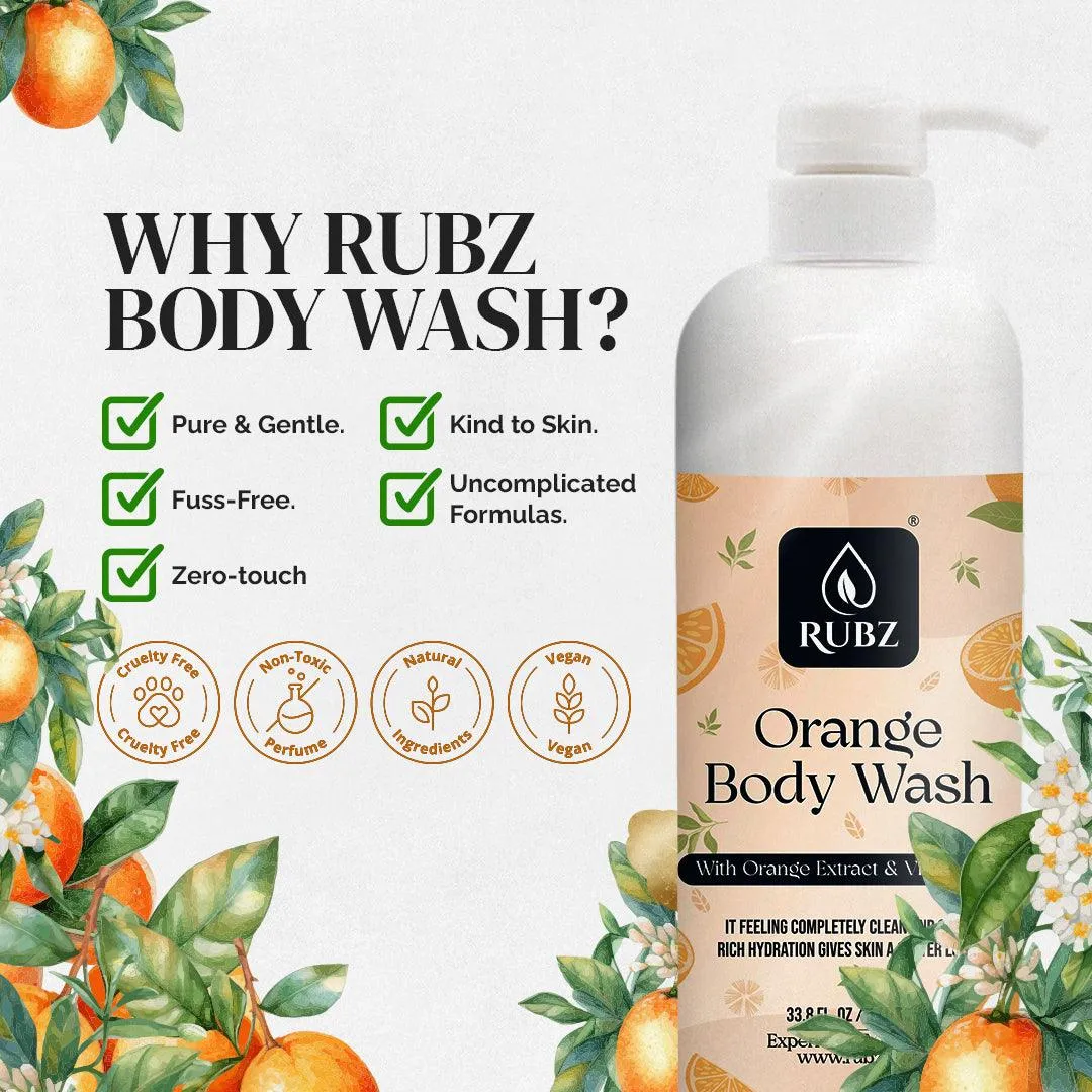 Rubz Orange Body wash | Enriched With Glycerin & Long Lasting Fragrance | Soap-Free Body Wash For Women And Men | Paraben Free | SLS Free | 1 Litre