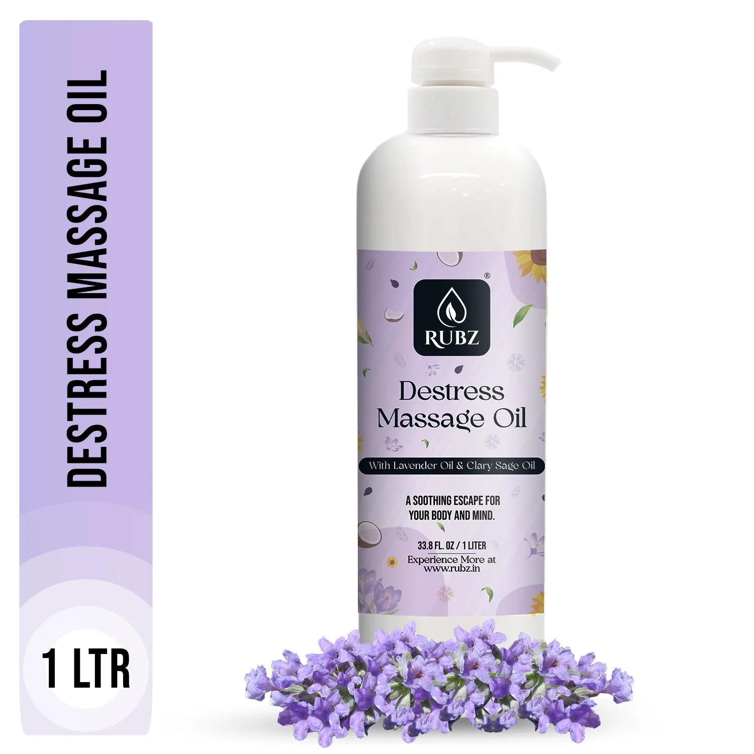 Rubz Premium Destress Body Massage Oil | Relaxing, Soothing & Destressing Body Massage Oil for Women & Men | Best for Aromatherapy & Full Body Spa | 1 Litre