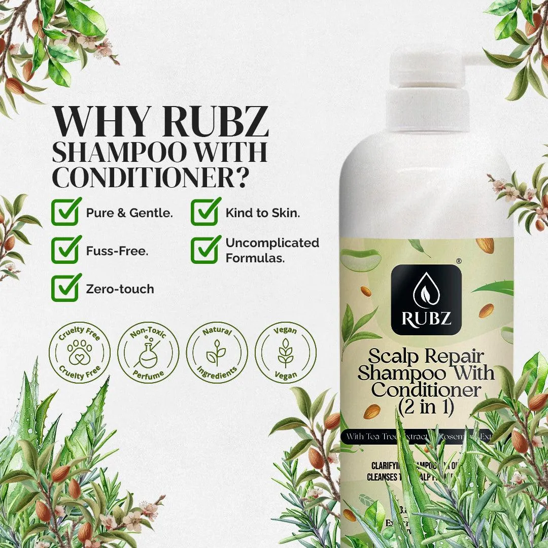 Rubz Scalp Repair Shampoo with Conditioner (2 in 1) | Professional Hair Repairing Shampoo | For Damaged & Frizzy Hair | Sulphate & Paraben Free | For Women & Men | Best for Spa, Salon, Hotel | 5 Litre