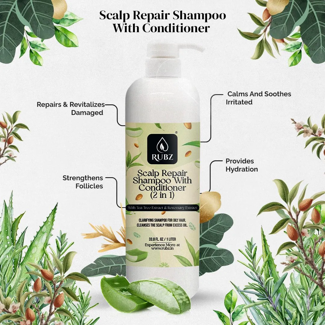 Rubz Scalp Repair Shampoo with Conditioner (2 in 1) | Professional Hair Repairing Shampoo | For Damaged & Frizzy Hair | Sulphate & Paraben Free | For Women & Men | Best for Spa, Salon, Hotel | 5 Litre