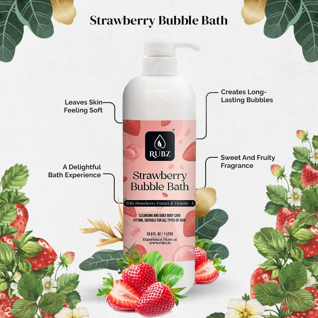 Rubz Strawberry Bubble Bath for Bath Tub | With the Goodness of Luxury Fragrance | 100% Vegan and Paraben Free formula | Safe For Kids and Adults | 5 Litre
