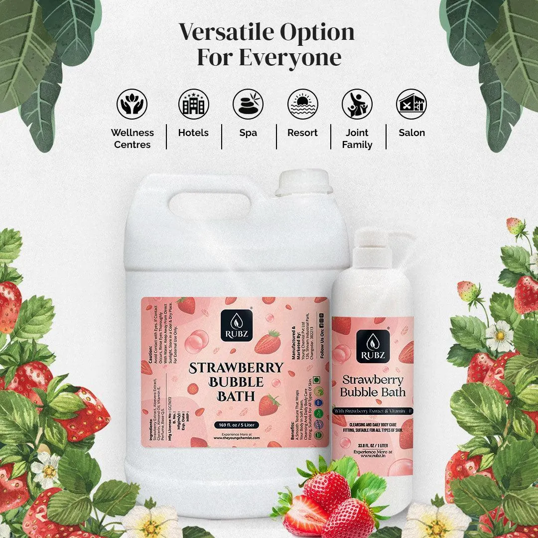 Rubz Strawberry Bubble Bath for Bath Tub | With the Goodness of Luxury Fragrance | 100% Vegan and Paraben Free formula | Safe For Kids and Adults | 5 Litre