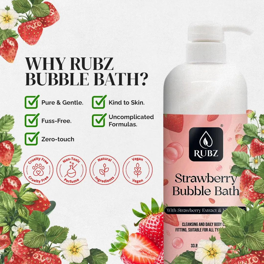 Rubz Strawberry Bubble Bath for Bath Tub | With the Goodness of Luxury Fragrance | 100% Vegan and Paraben Free formula | Safe For Kids and Adults | 5 Litre