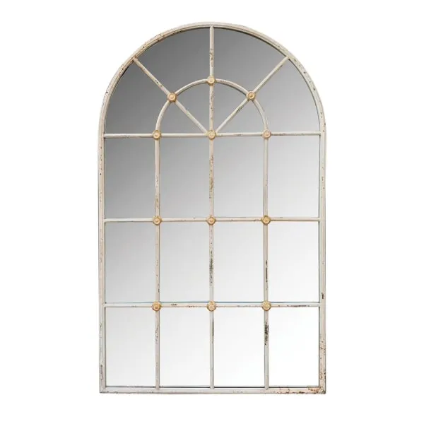 Rustic White Arched Window Mirror 135 cm