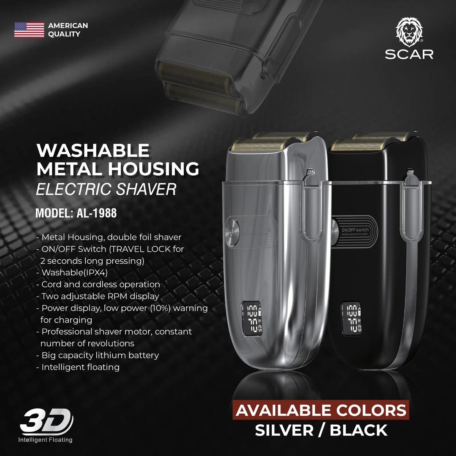 Scar AL- 1988 Washable Metal Housing Electric Shaver