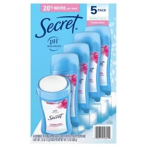 Secret Invisible Solid Antiperspirant and Deodorant, Powder Fresh, 2.6 oz., 5 pk.
