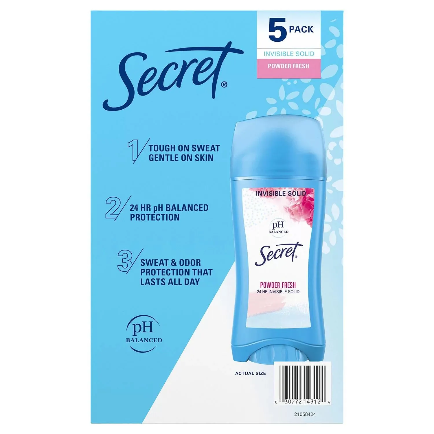 Secret Invisible Solid Antiperspirant and Deodorant, Powder Fresh, 2.6 oz., 5 pk.