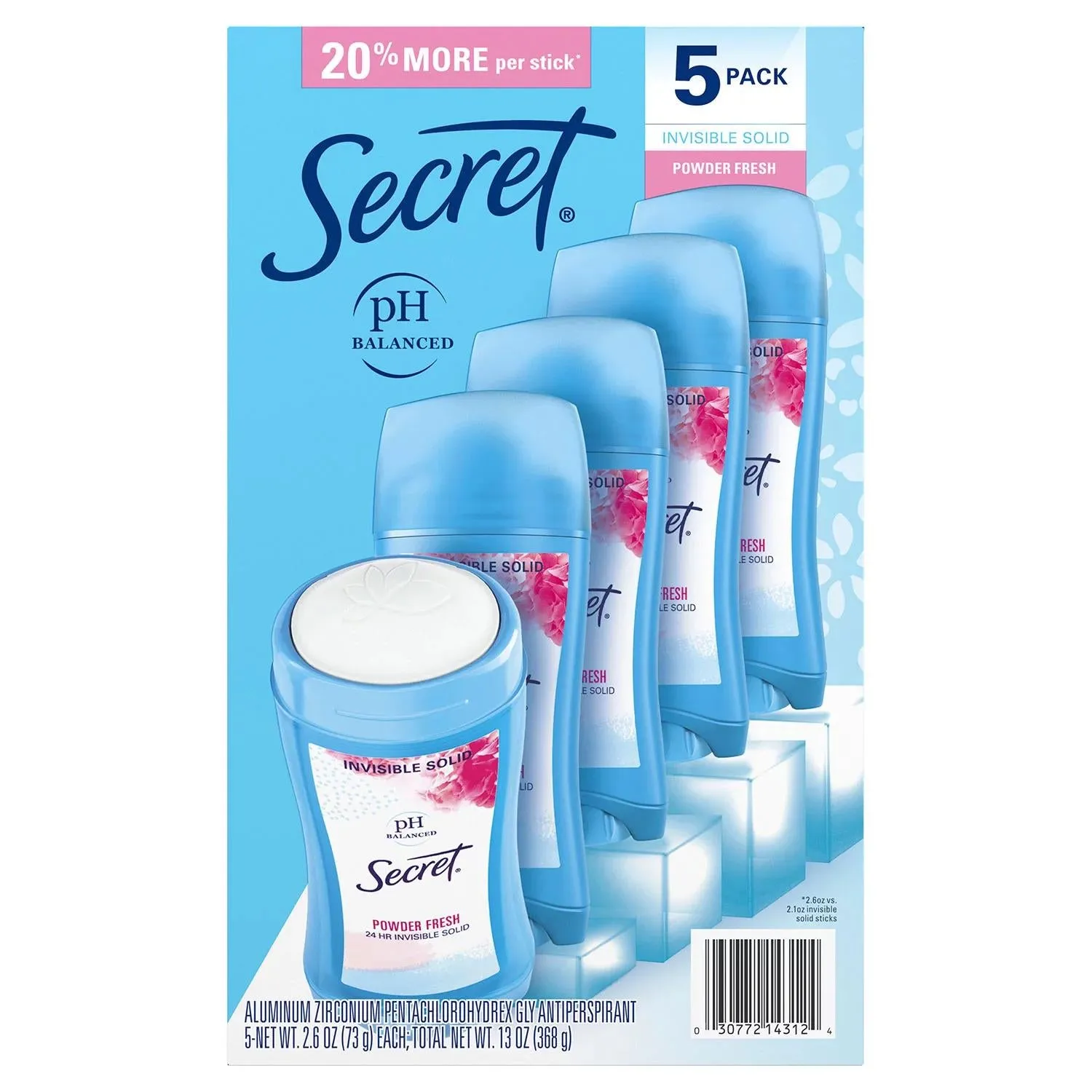 Secret Invisible Solid Antiperspirant and Deodorant, Powder Fresh, 2.6 oz., 5 pk.