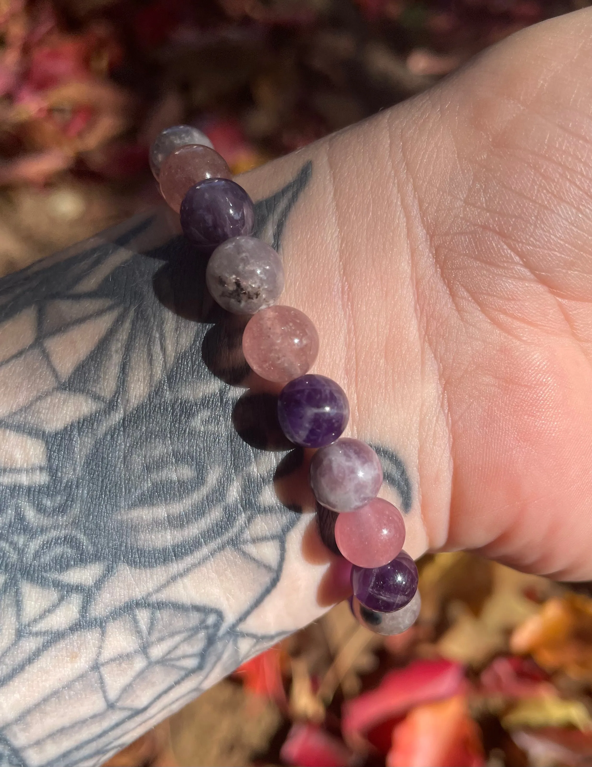 Self-Love Divine Feminine Heart Bracelet with Amethyst, Raspberry Aventurine, Unicorn Stone, & Moonstone